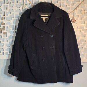 Eddie Bauer Navy Wool Cashmere Blend Pea Coat Men's XL
